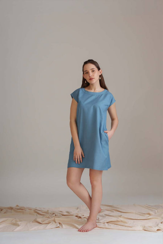 Meadow Shift Dress - Dusty blue