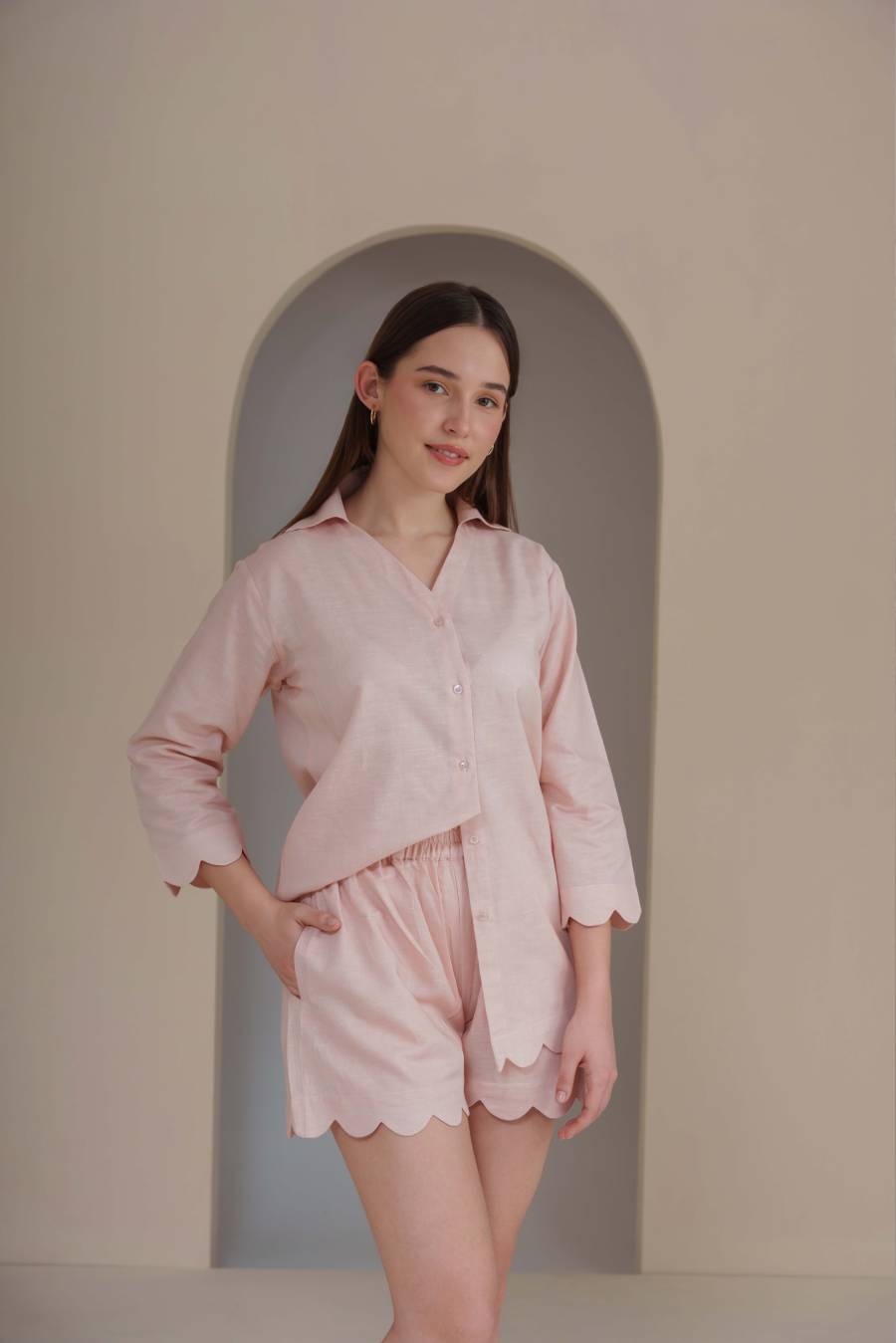 The Willow Scallop Shirt - Warm Blush
