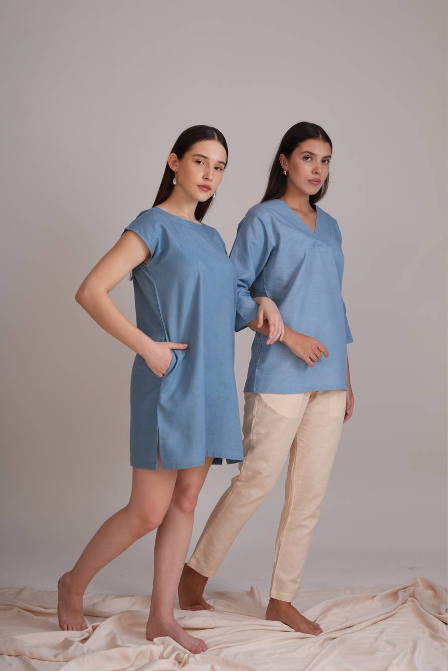 Meadow Shift Dress - Dusty blue