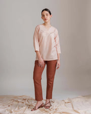 Warm Blush Top & Brown Pant Set